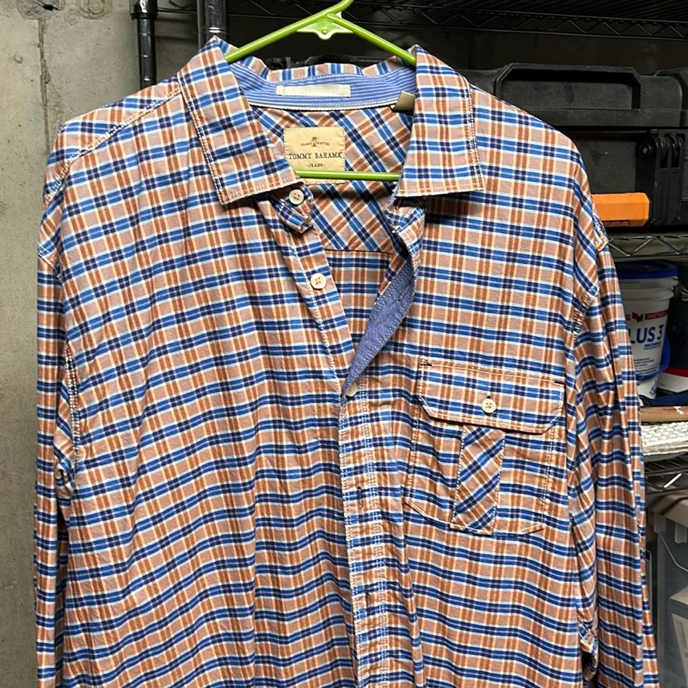 Tommy Bahama xxl button down plaid orangish and blue